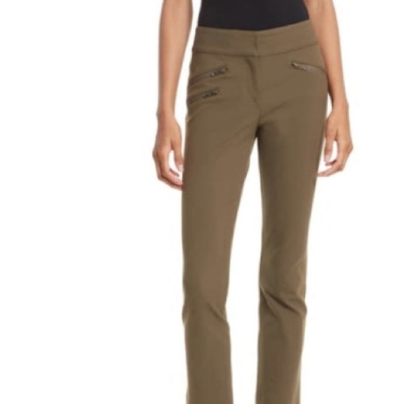 Veronica Beard ADELAIDE ZIPPER POCKET SKINNY STRAIGHT LEG PANTS ARMY GREEN Sz 8 - Picture 2 of 14